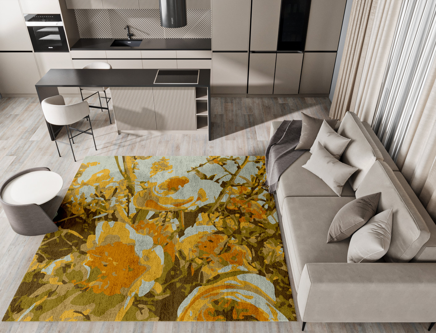 Dawn Floral Square Hand Tufted Bamboo Silk Custom Rug by Rug Artisan
