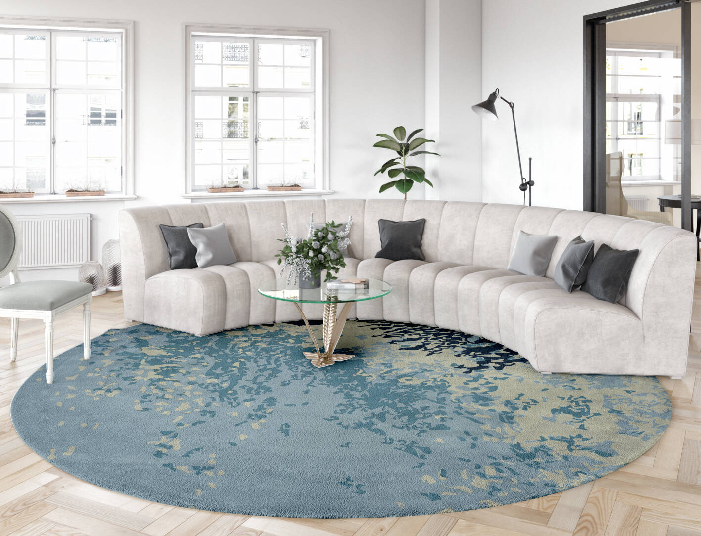 Dawn Dew Abstract Round Hand Tufted Pure Wool Custom Rug by Rug Artisan