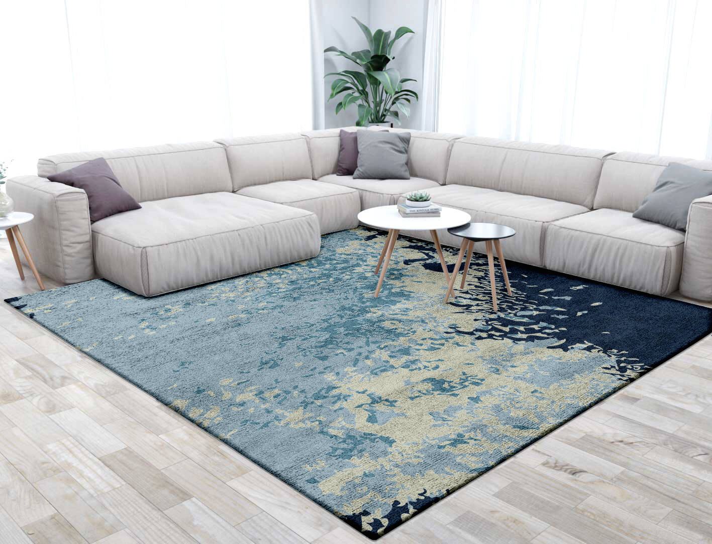 Dawn Dew Abstract Square Hand Tufted Bamboo Silk Custom Rug by Rug Artisan