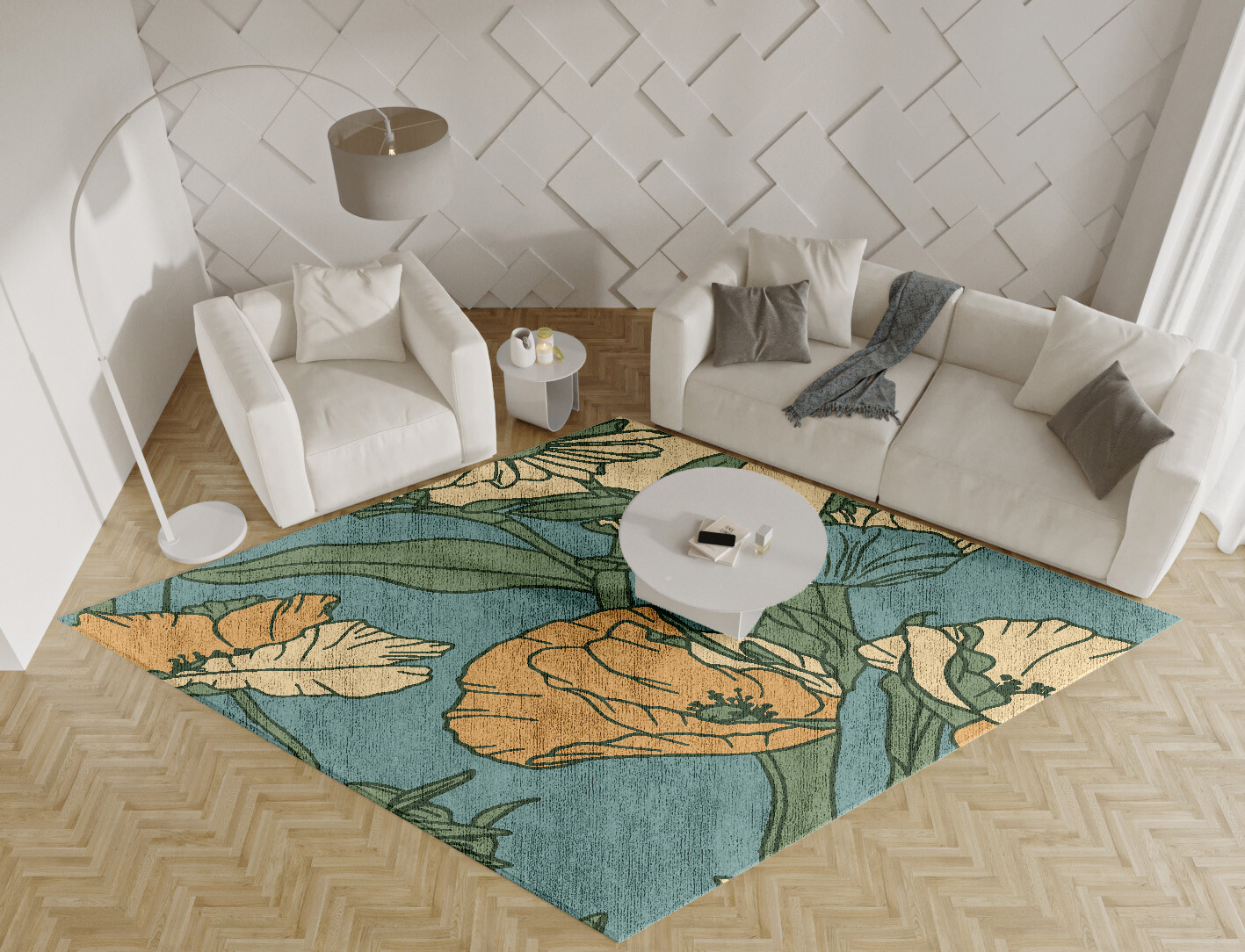 Day Lily Field of Flowers Diamond Hand Knotted Bamboo Silk Custom Rug by Rug Artisan
