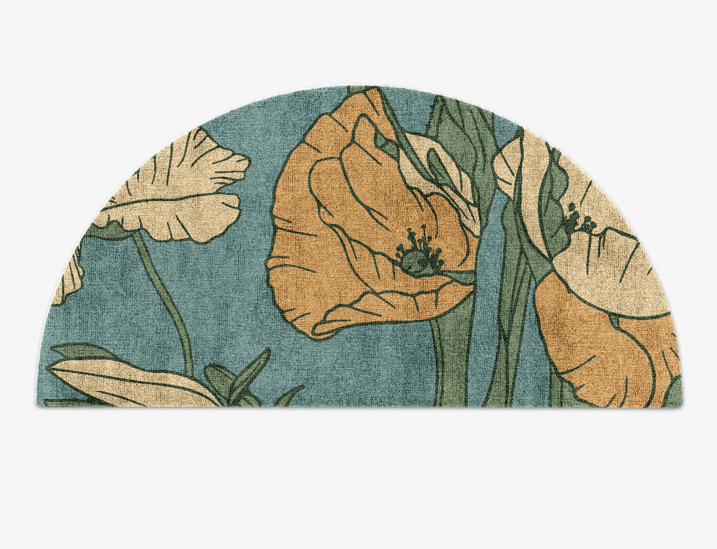 Day Lily Field of Flowers Halfmoon Hand Knotted Bamboo Silk Custom Rug by Rug Artisan