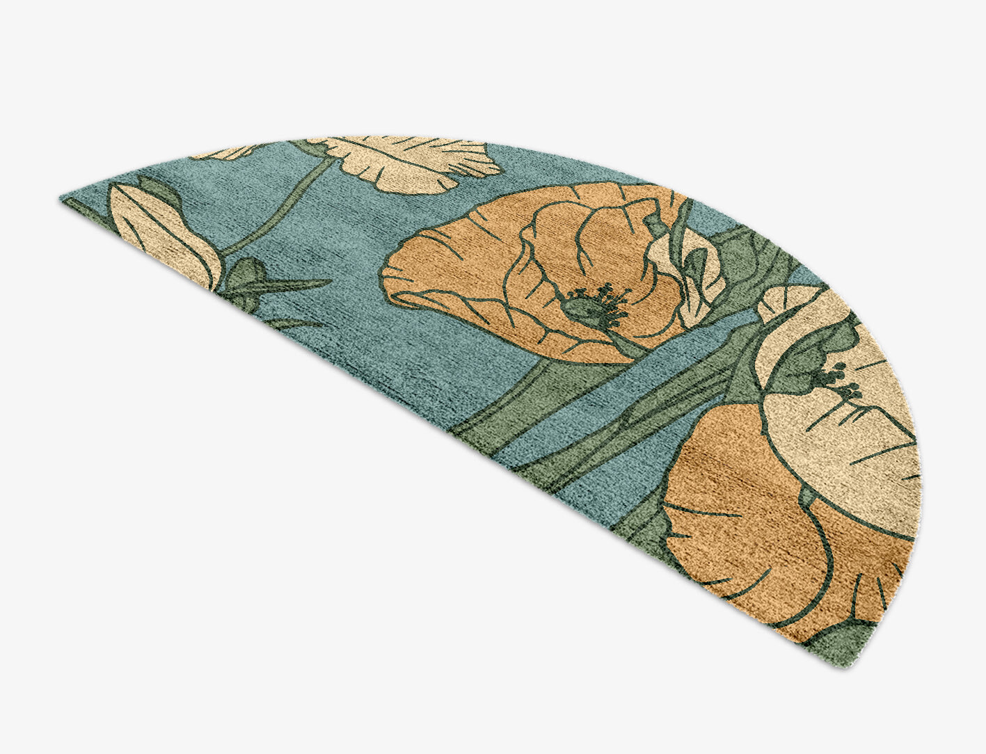 Day Lily Field of Flowers Halfmoon Hand Knotted Bamboo Silk Custom Rug by Rug Artisan