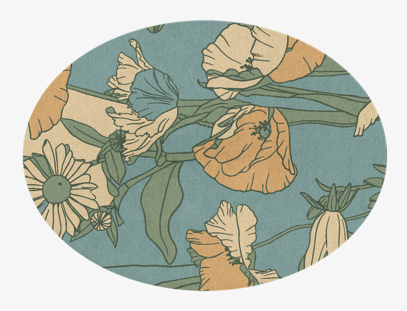 Day Lily Field of Flowers Oval Hand Knotted Tibetan Wool Custom Rug by Rug Artisan