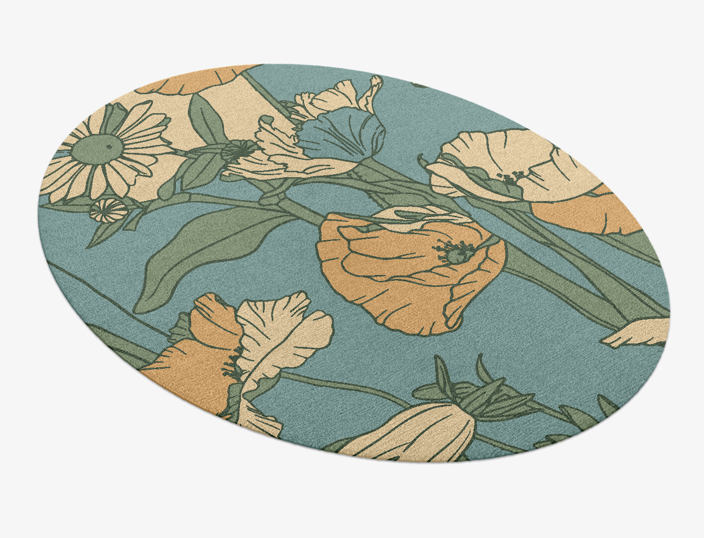 Day Lily Field of Flowers Oval Hand Knotted Tibetan Wool Custom Rug by Rug Artisan