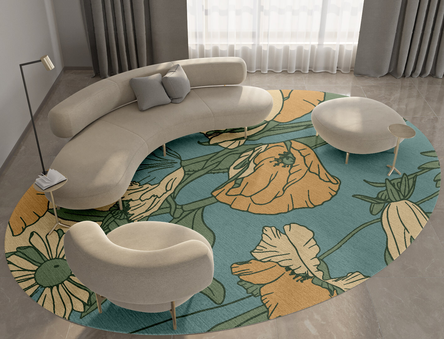 Day Lily Field of Flowers Oval Hand Knotted Tibetan Wool Custom Rug by Rug Artisan
