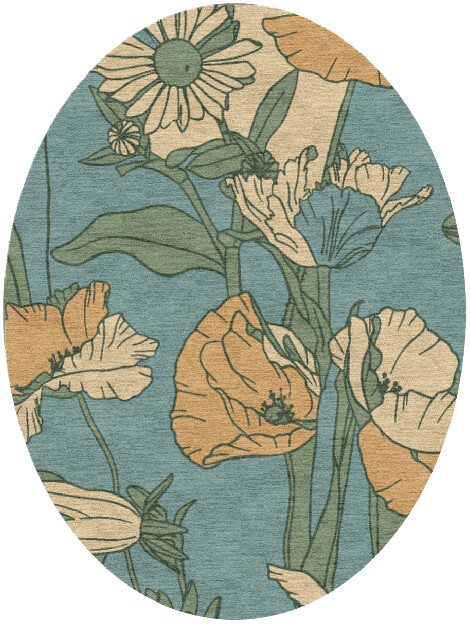 Day Lily Field of Flowers Oval Hand Knotted Tibetan Wool Custom Rug by Rug Artisan