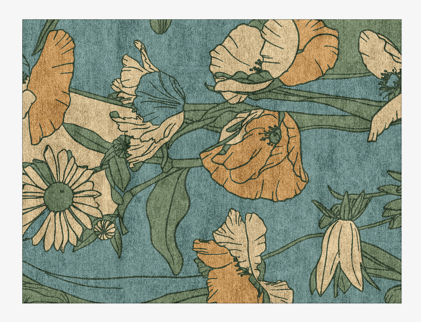 Day Lily Field of Flowers Rectangle Hand Knotted Bamboo Silk Custom Rug by Rug Artisan