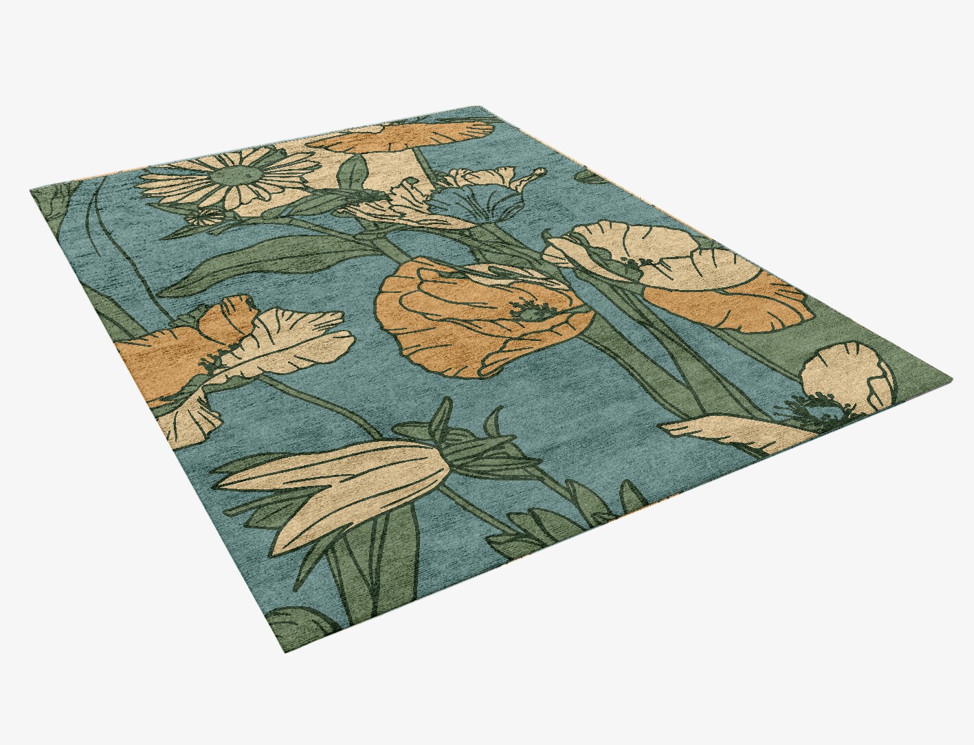Day Lily Field of Flowers Rectangle Hand Knotted Bamboo Silk Custom Rug by Rug Artisan