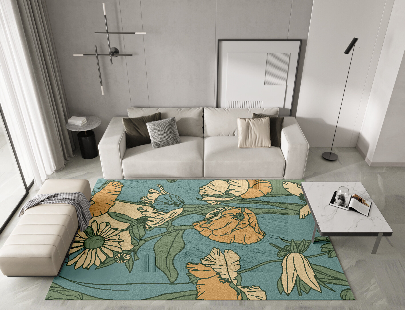 Day Lily Field of Flowers Rectangle Hand Knotted Bamboo Silk Custom Rug by Rug Artisan