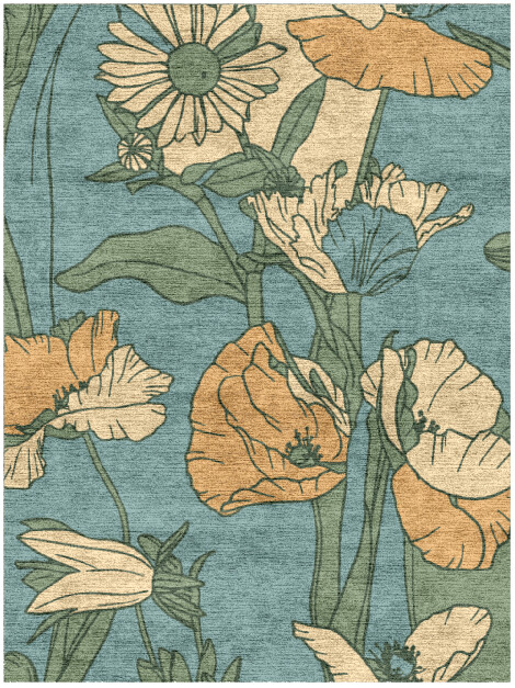 Day Lily Field of Flowers Rectangle Hand Knotted Bamboo Silk Custom Rug by Rug Artisan