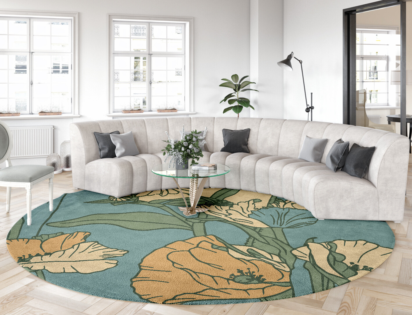 Day Lily Field of Flowers Round Hand Tufted Pure Wool Custom Rug by Rug Artisan
