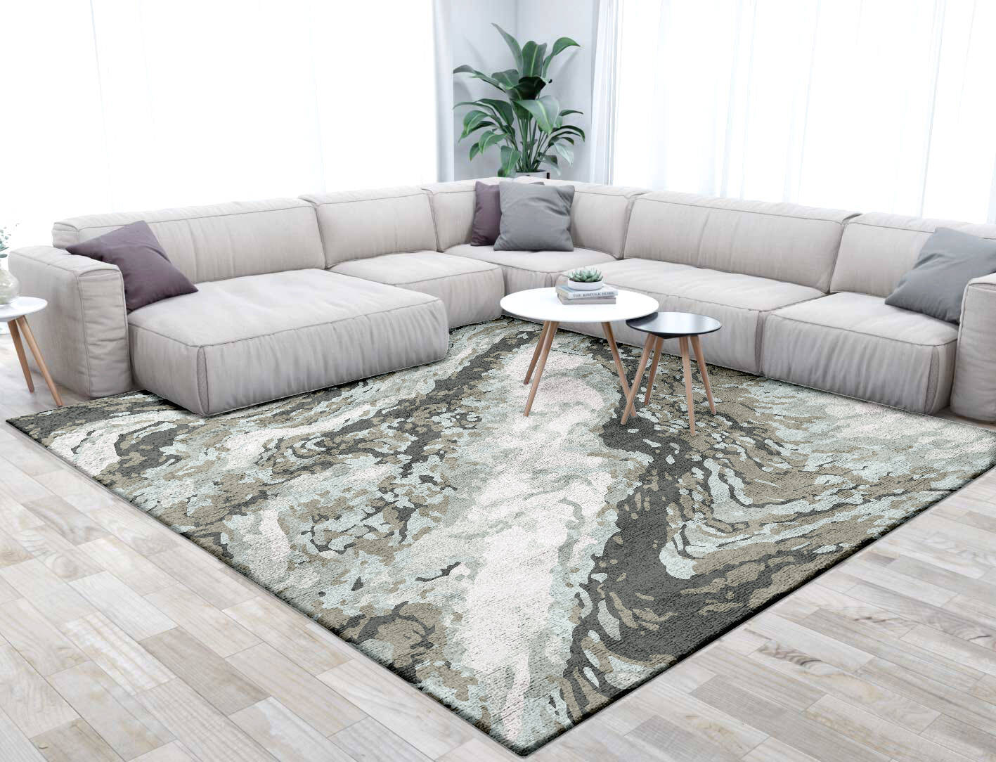 Deluge Surface Art Square Hand Tufted Bamboo Silk Custom Rug by Rug Artisan