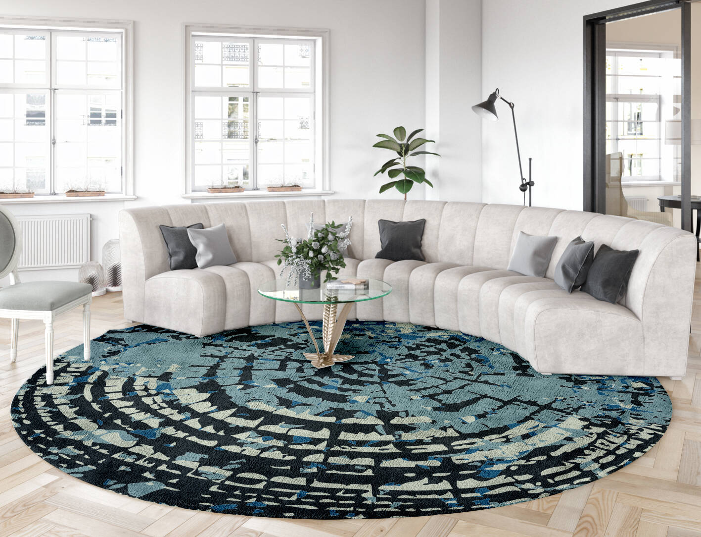 Dendrings Abstract Round Hand Tufted Bamboo Silk Custom Rug by Rug Artisan