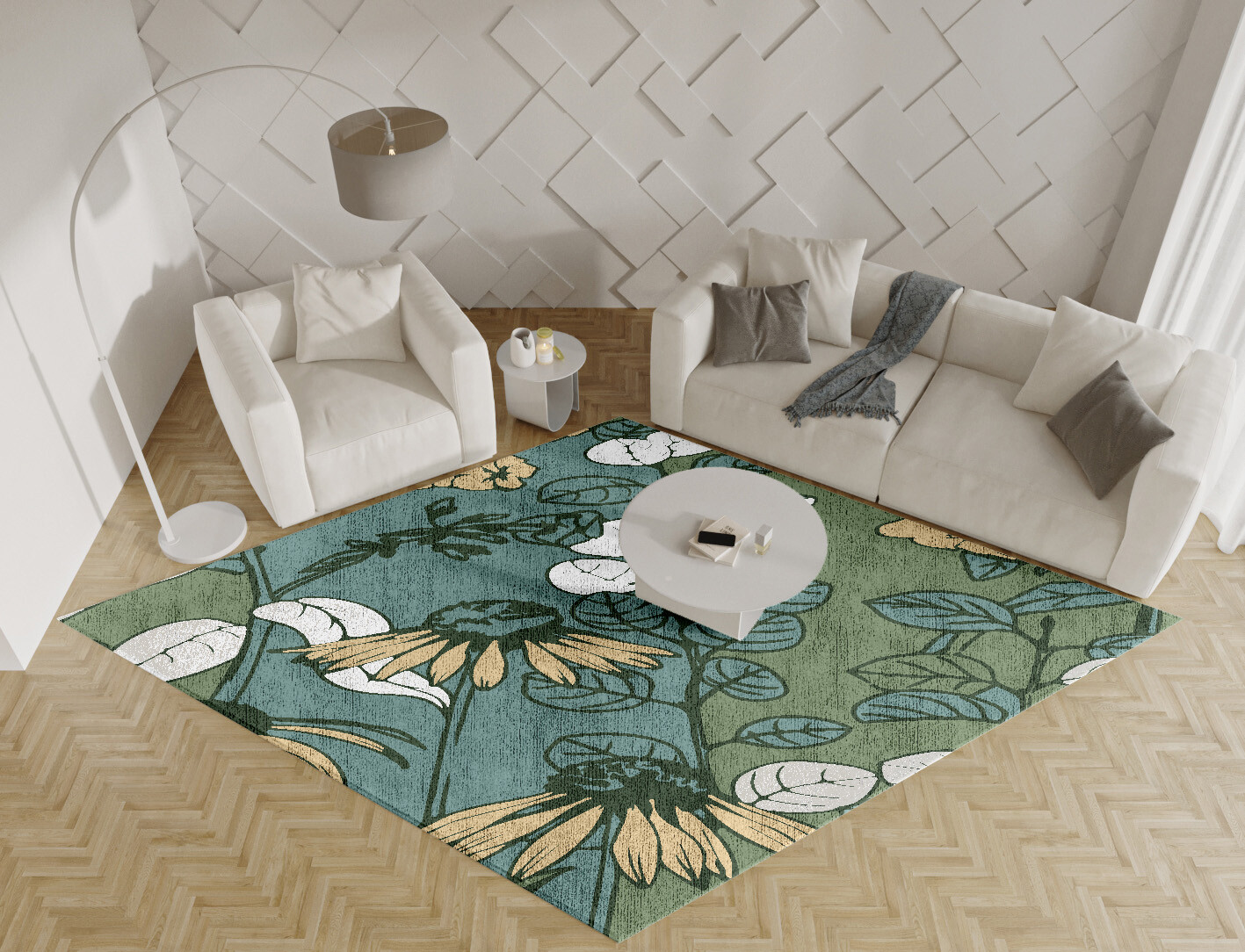 Dephnes Field of Flowers Diamond Hand Knotted Bamboo Silk Custom Rug by Rug Artisan