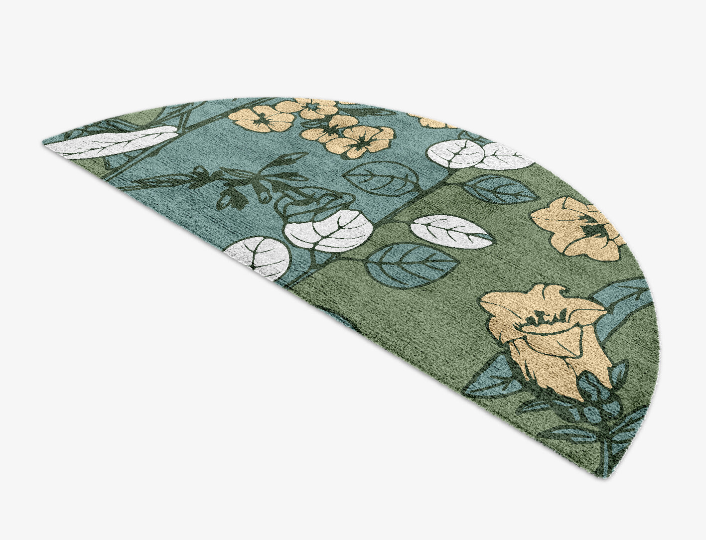 Dephnes Field of Flowers Halfmoon Hand Knotted Bamboo Silk Custom Rug by Rug Artisan