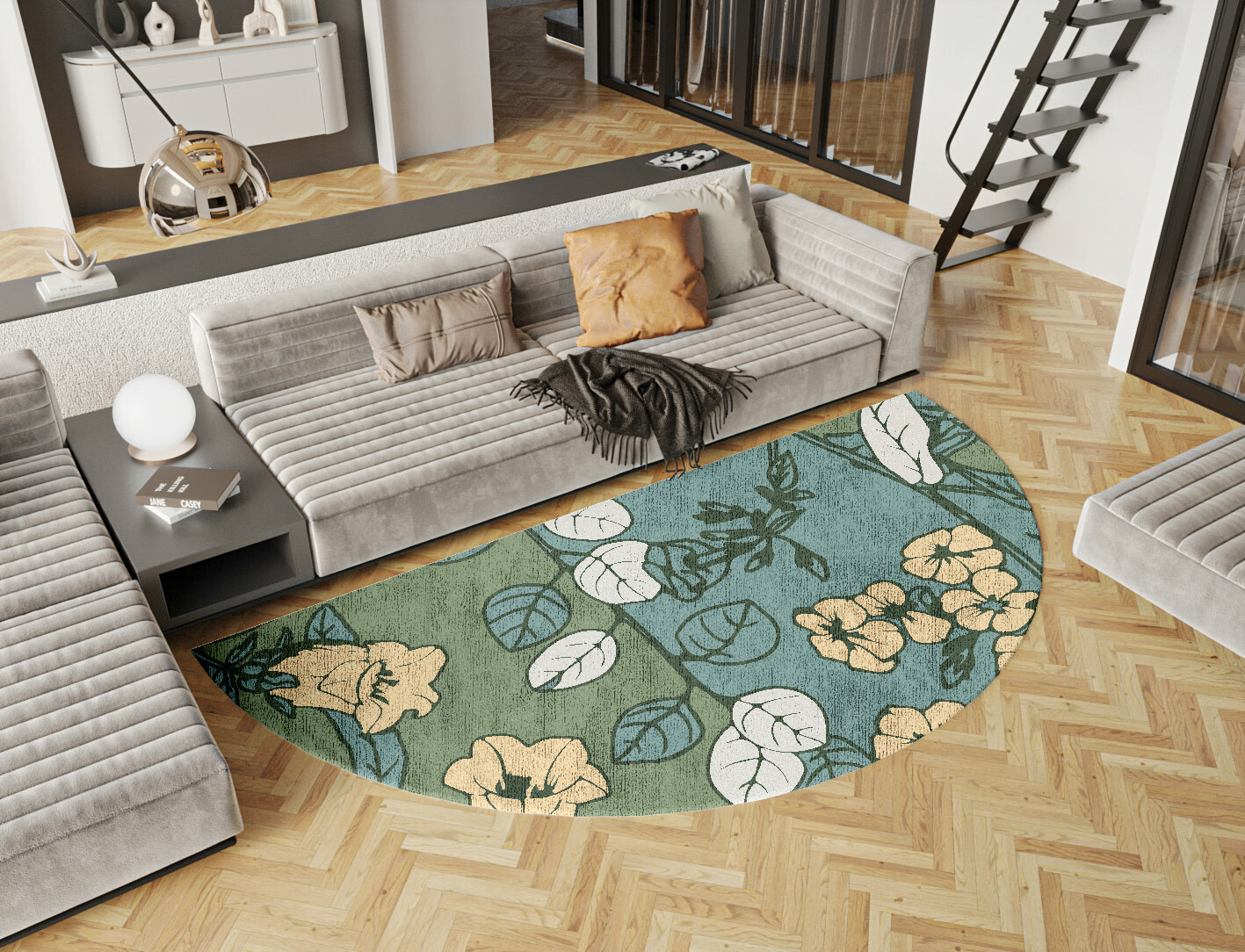 Dephnes Field of Flowers Halfmoon Hand Knotted Bamboo Silk Custom Rug by Rug Artisan