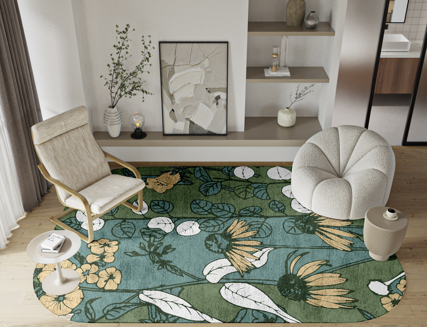 Dephnes Field of Flowers Oblong Hand Knotted Bamboo Silk Custom Rug by Rug Artisan