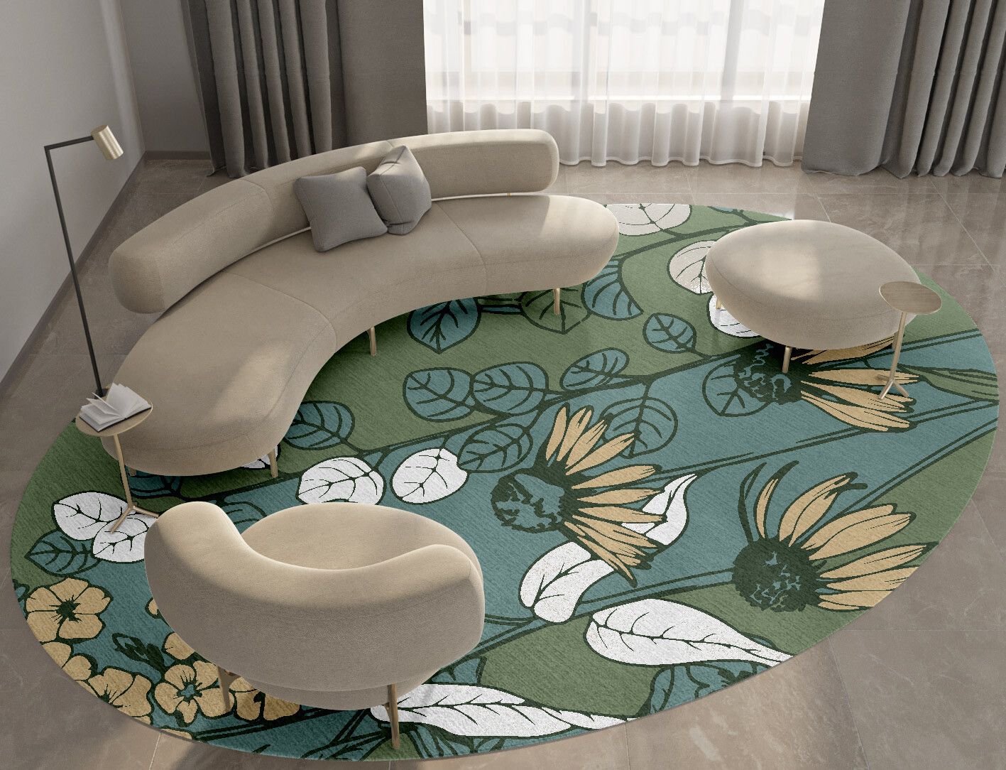 Dephnes Field of Flowers Oval Hand Knotted Tibetan Wool Custom Rug by Rug Artisan