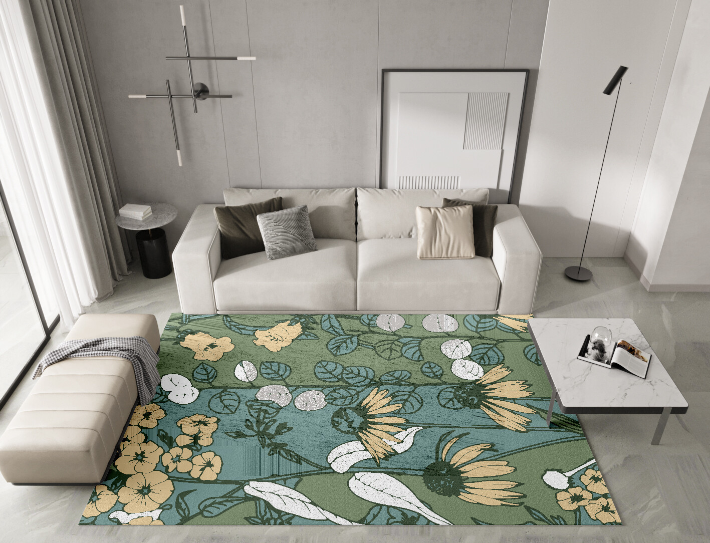 Dephnes Field of Flowers Rectangle Hand Knotted Bamboo Silk Custom Rug by Rug Artisan