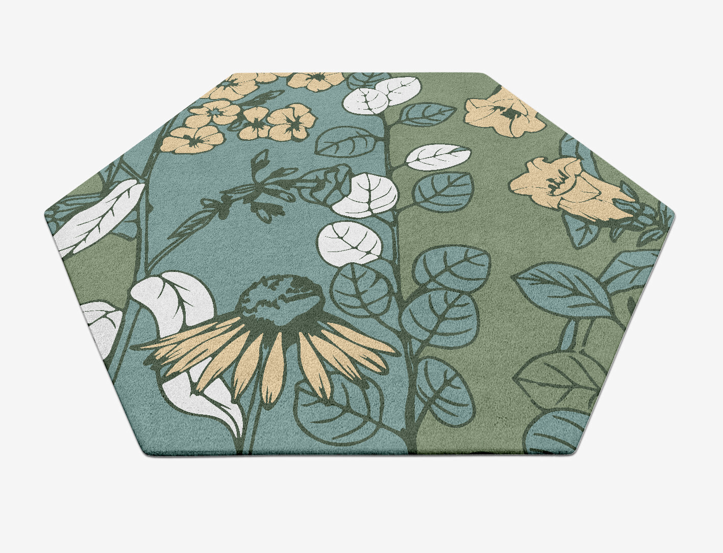 Dephnes Field of Flowers Hexagon Hand Tufted Pure Wool Custom Rug by Rug Artisan