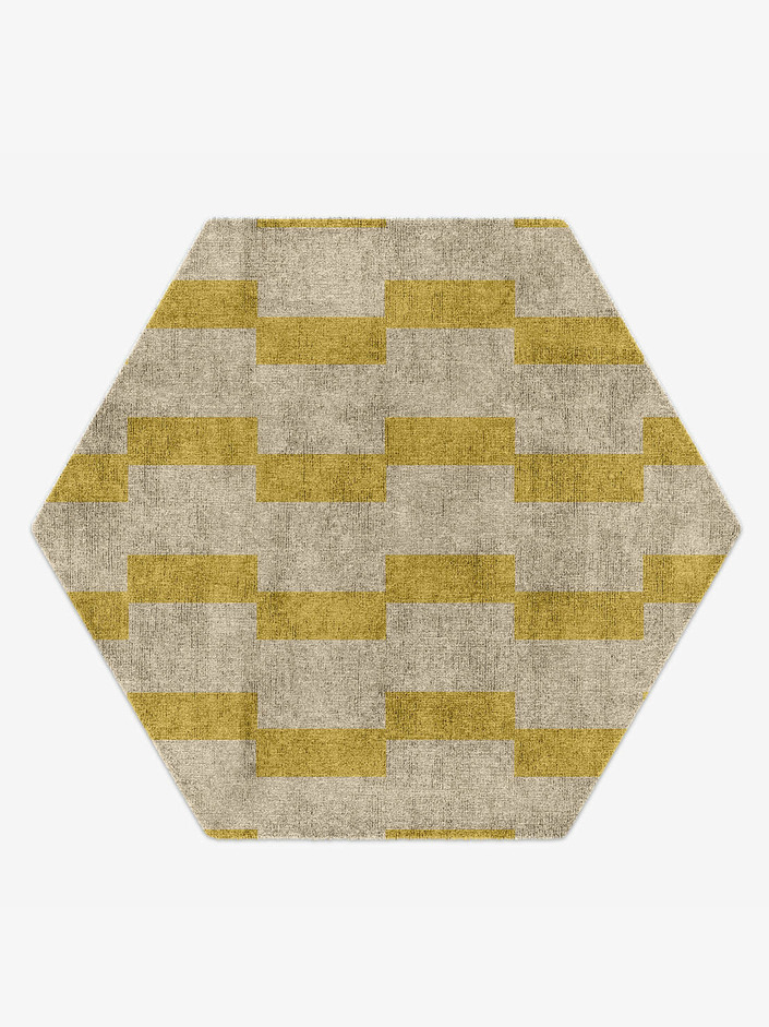 Depth Minimalist Hexagon Hand Knotted Bamboo Silk Custom Rug by Rug Artisan