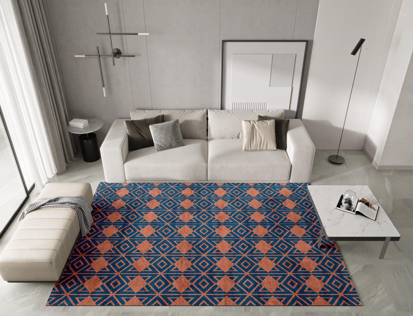 Diamond Overlays Geometric Rectangle Hand Knotted Bamboo Silk Custom Rug by Rug Artisan
