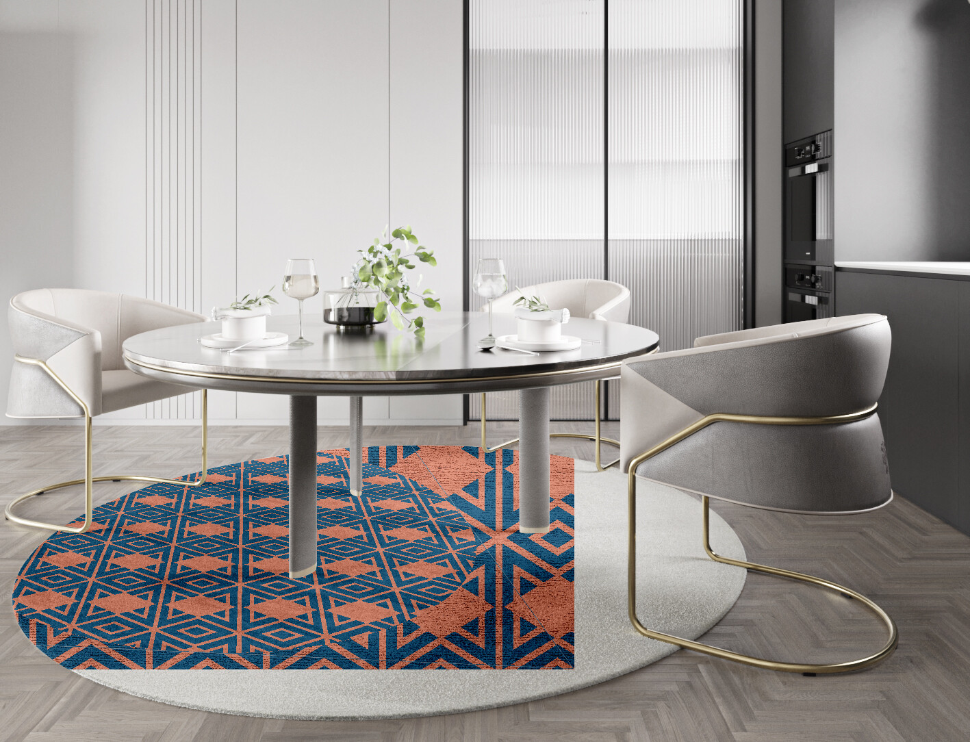 Diamond Overlays Geometric Round Hand Knotted Bamboo Silk Custom Rug by Rug Artisan