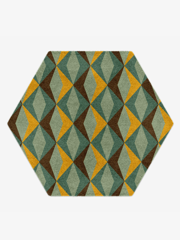 Diamond Waves Modern Geometrics Hexagon Hand Knotted Tibetan Wool Custom Rug by Rug Artisan