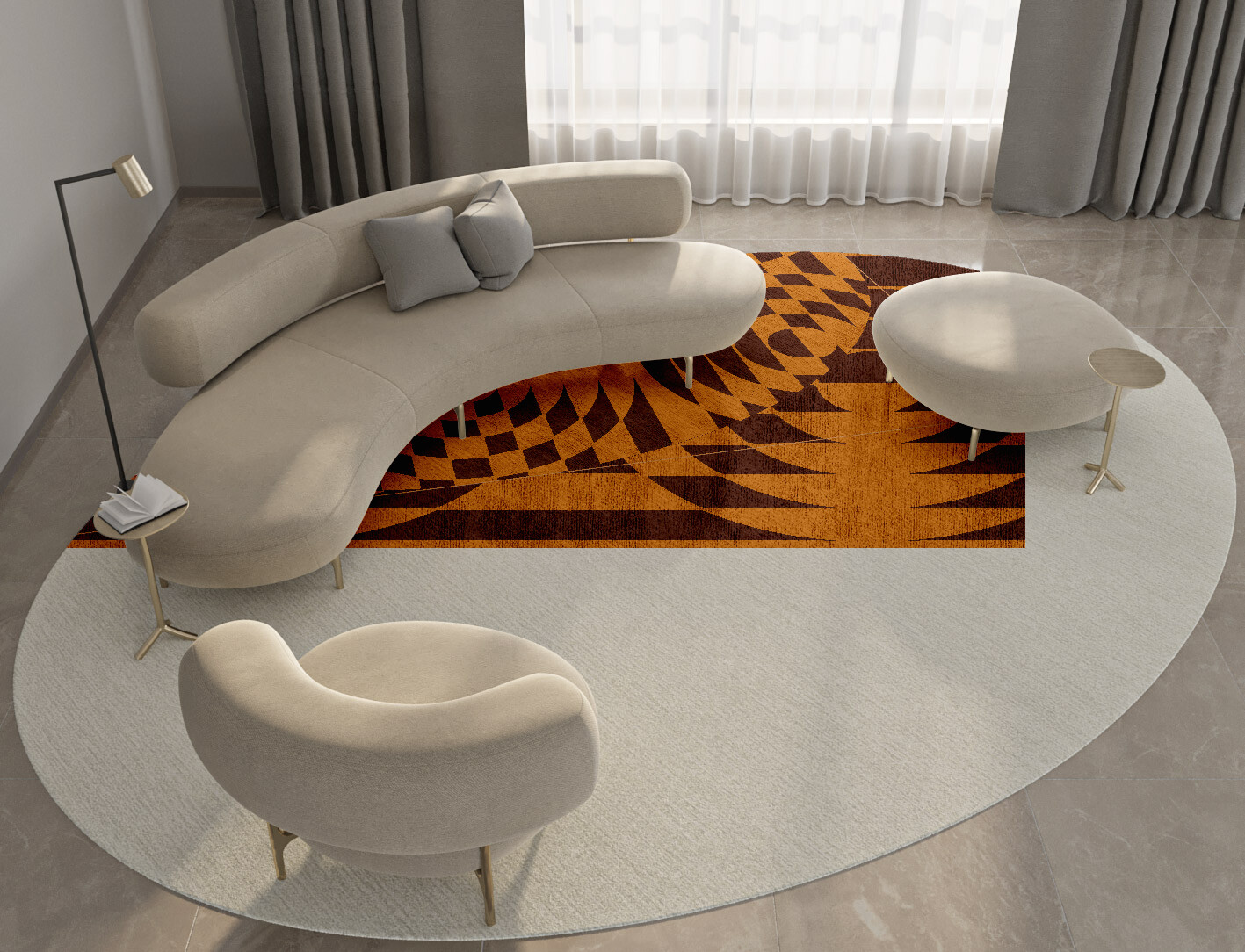 Disc Drive Geometric Oval Hand Knotted Bamboo Silk Custom Rug by Rug Artisan