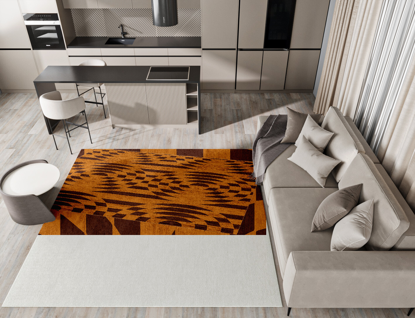 Disc Drive Geometric Square Hand Knotted Bamboo Silk Custom Rug by Rug Artisan