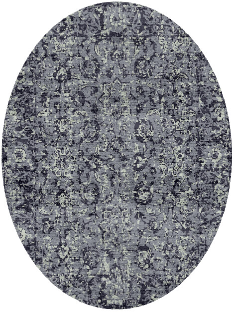 Distressed Rain Vintage Oval Hand Knotted Bamboo Silk Custom Rug by Rug Artisan