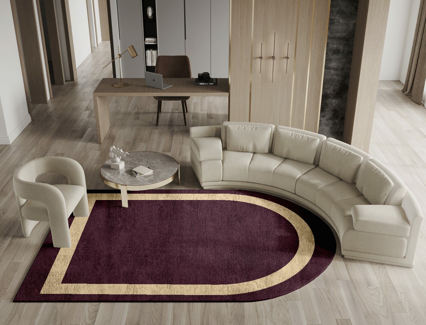 Double Border Geometric Arch Hand Knotted Bamboo Silk Custom Rug by Rug Artisan