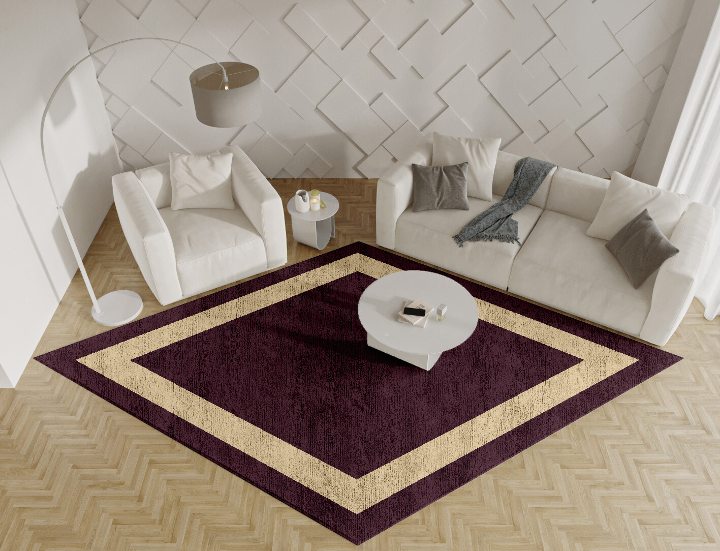 Double Border Geometric Diamond Hand Knotted Bamboo Silk Custom Rug by Rug Artisan