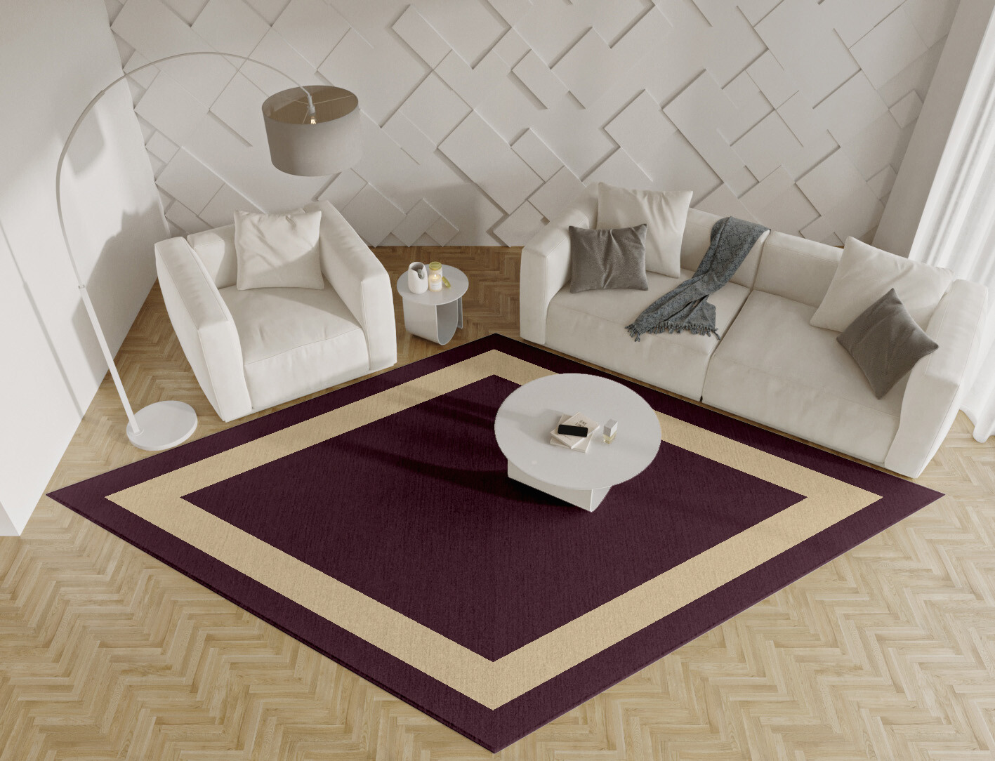 Double Border Geometric Diamond Hand Knotted Tibetan Wool Custom Rug by Rug Artisan