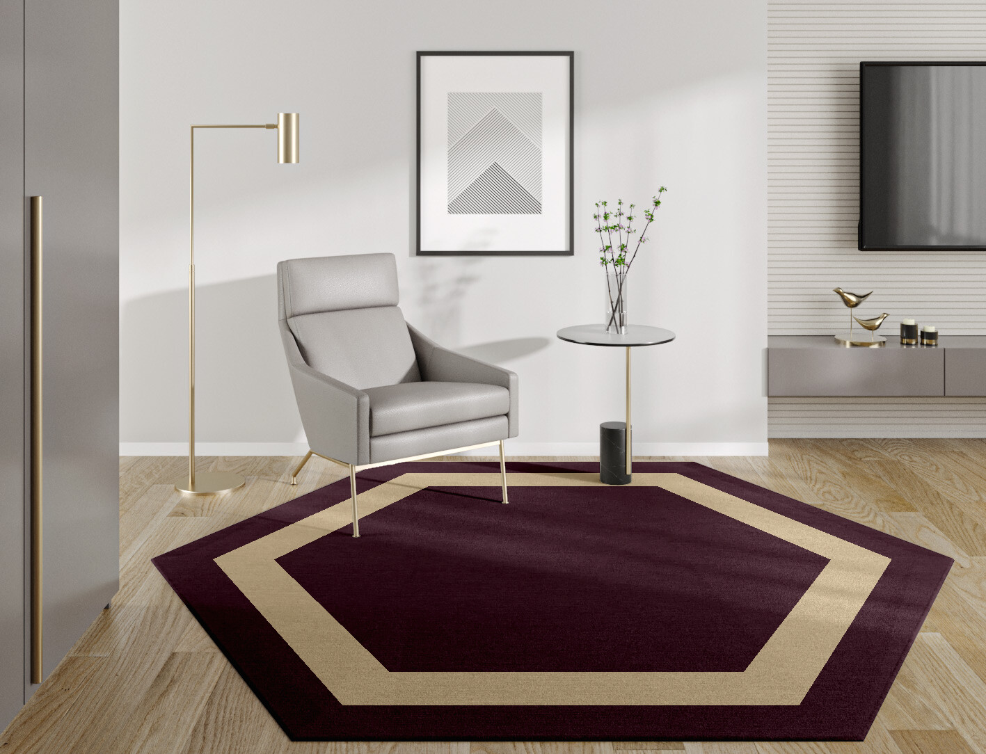 Double Border Geometric Hexagon Hand Knotted Tibetan Wool Custom Rug by Rug Artisan