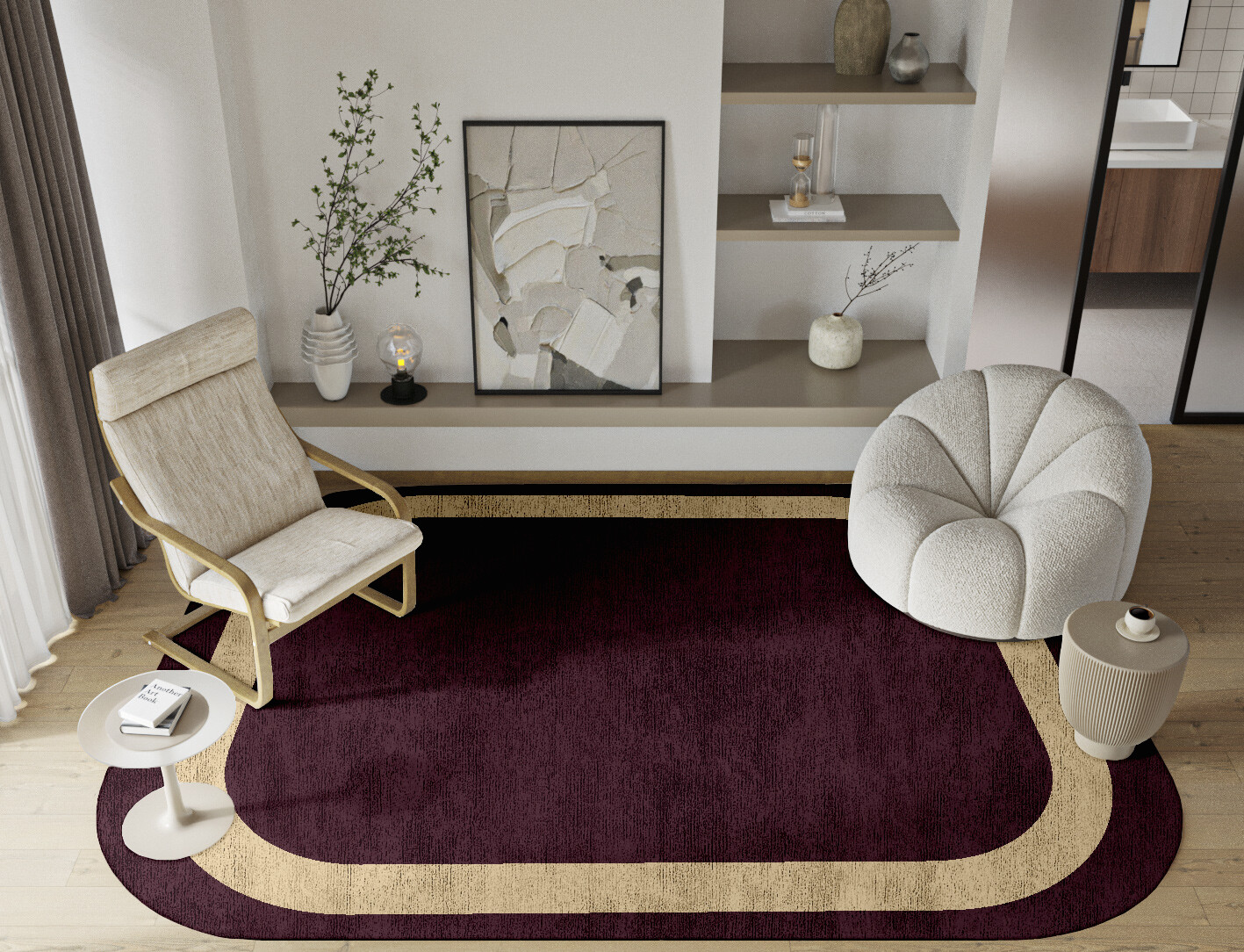 Double Border Geometric Oblong Hand Knotted Bamboo Silk Custom Rug by Rug Artisan