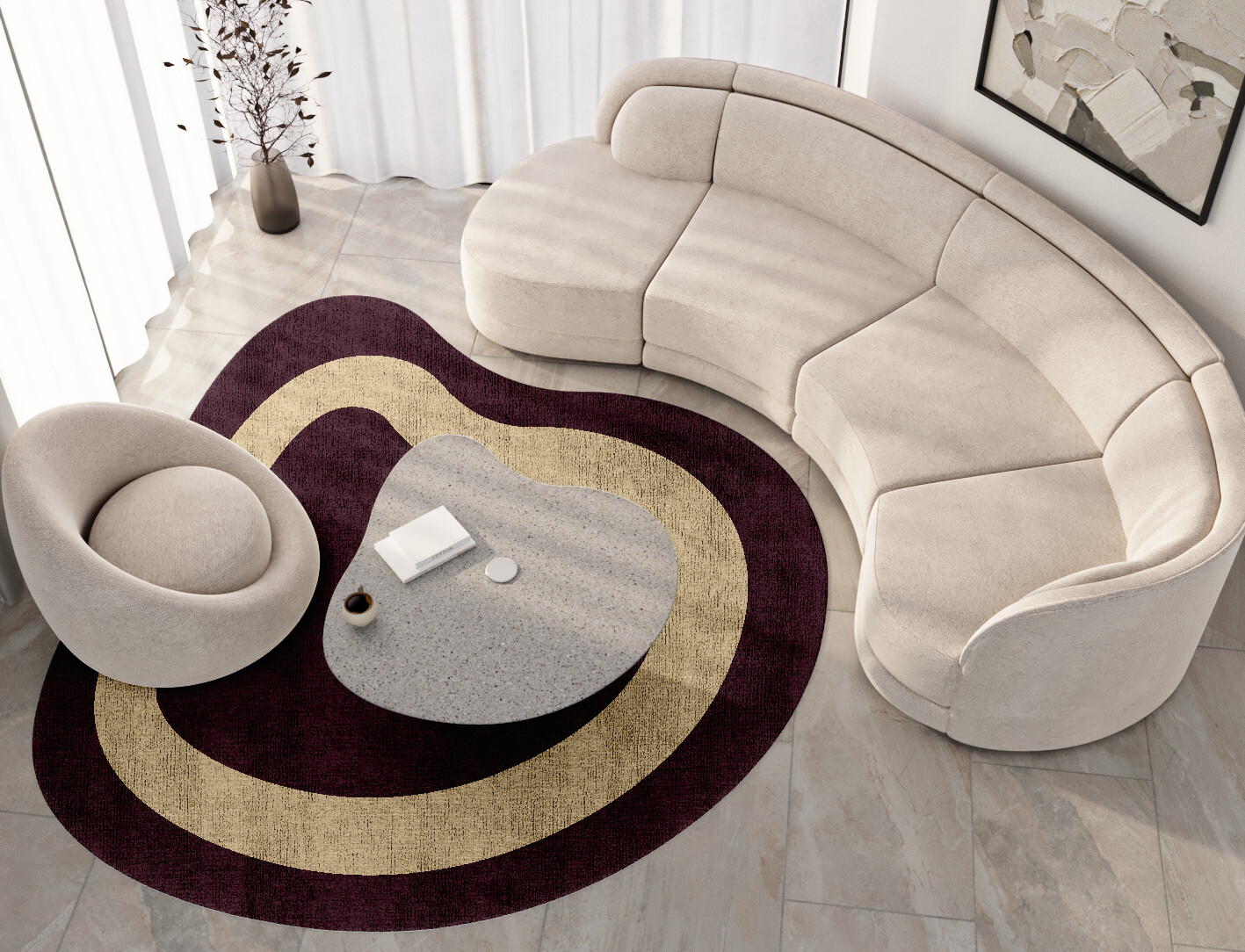 Double Border Geometric Splash Hand Knotted Bamboo Silk Custom Rug by Rug Artisan