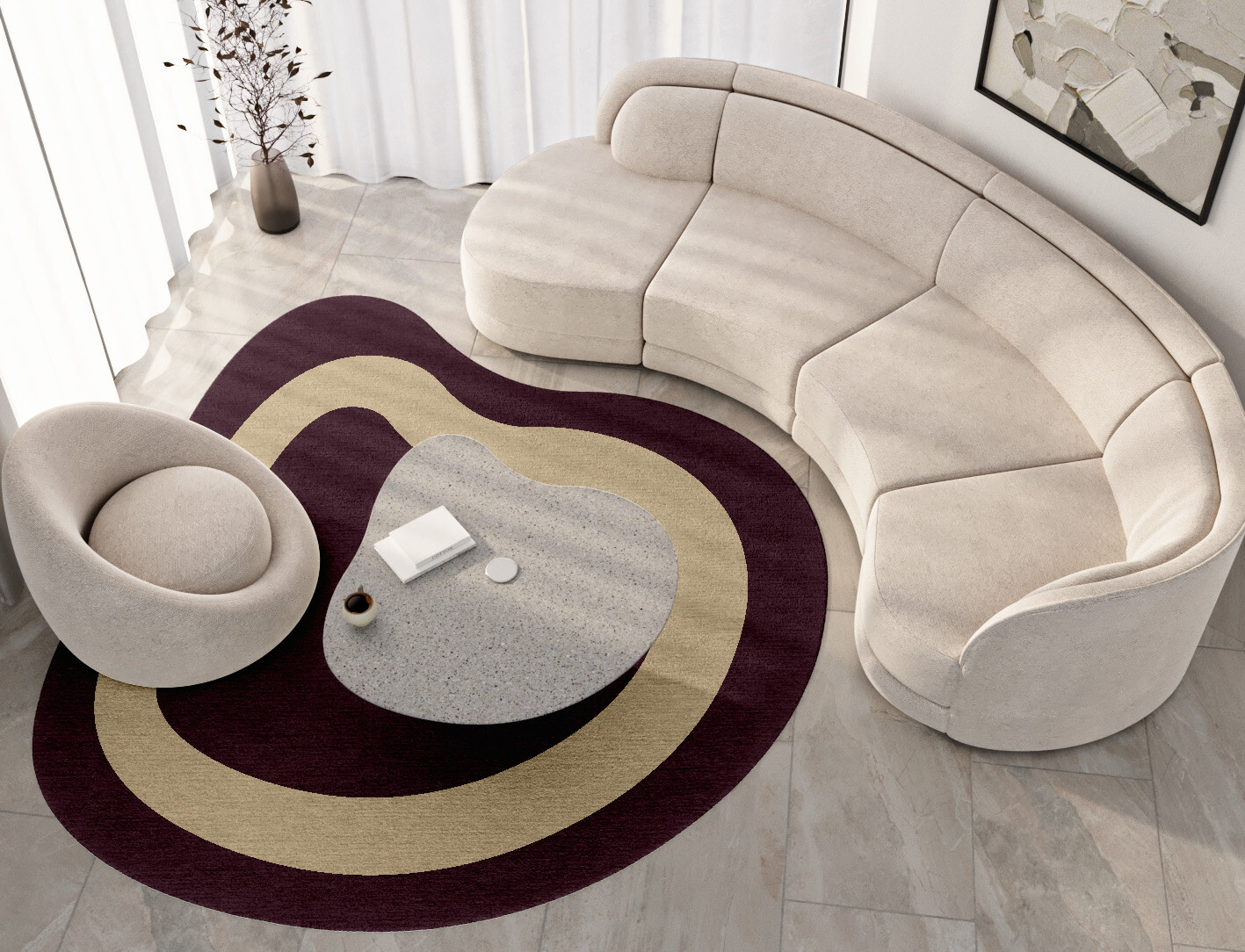 Double Border Geometric Splash Hand Knotted Tibetan Wool Custom Rug by Rug Artisan