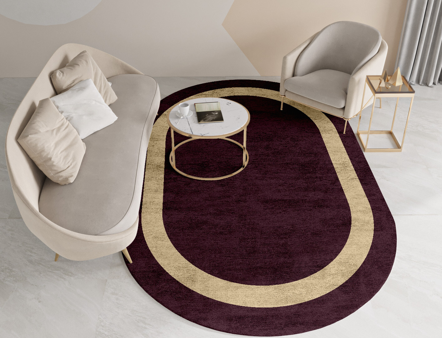 Double Border Geometric Capsule Hand Tufted Bamboo Silk Custom Rug by Rug Artisan