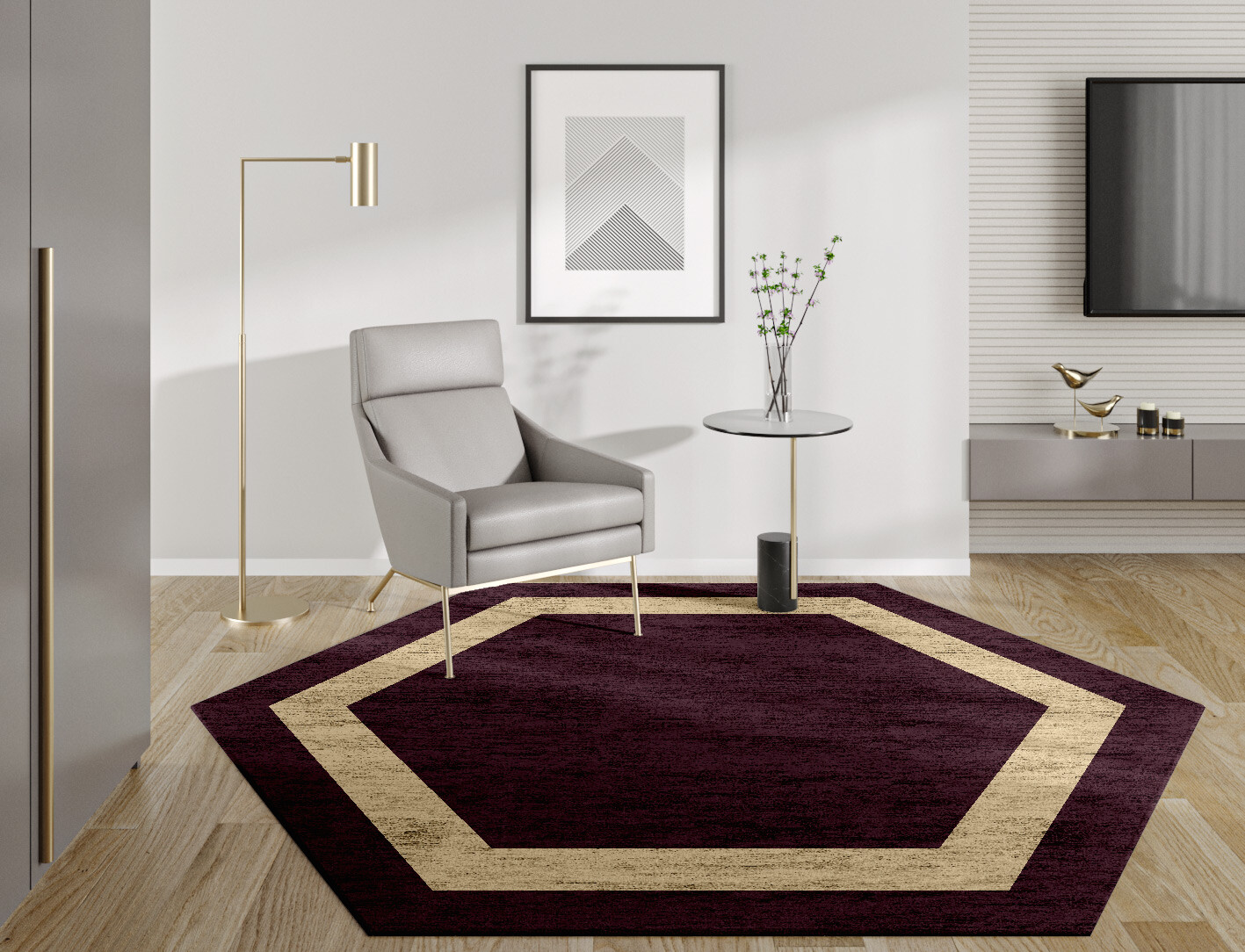 Double Border Geometric Hexagon Hand Tufted Bamboo Silk Custom Rug by Rug Artisan