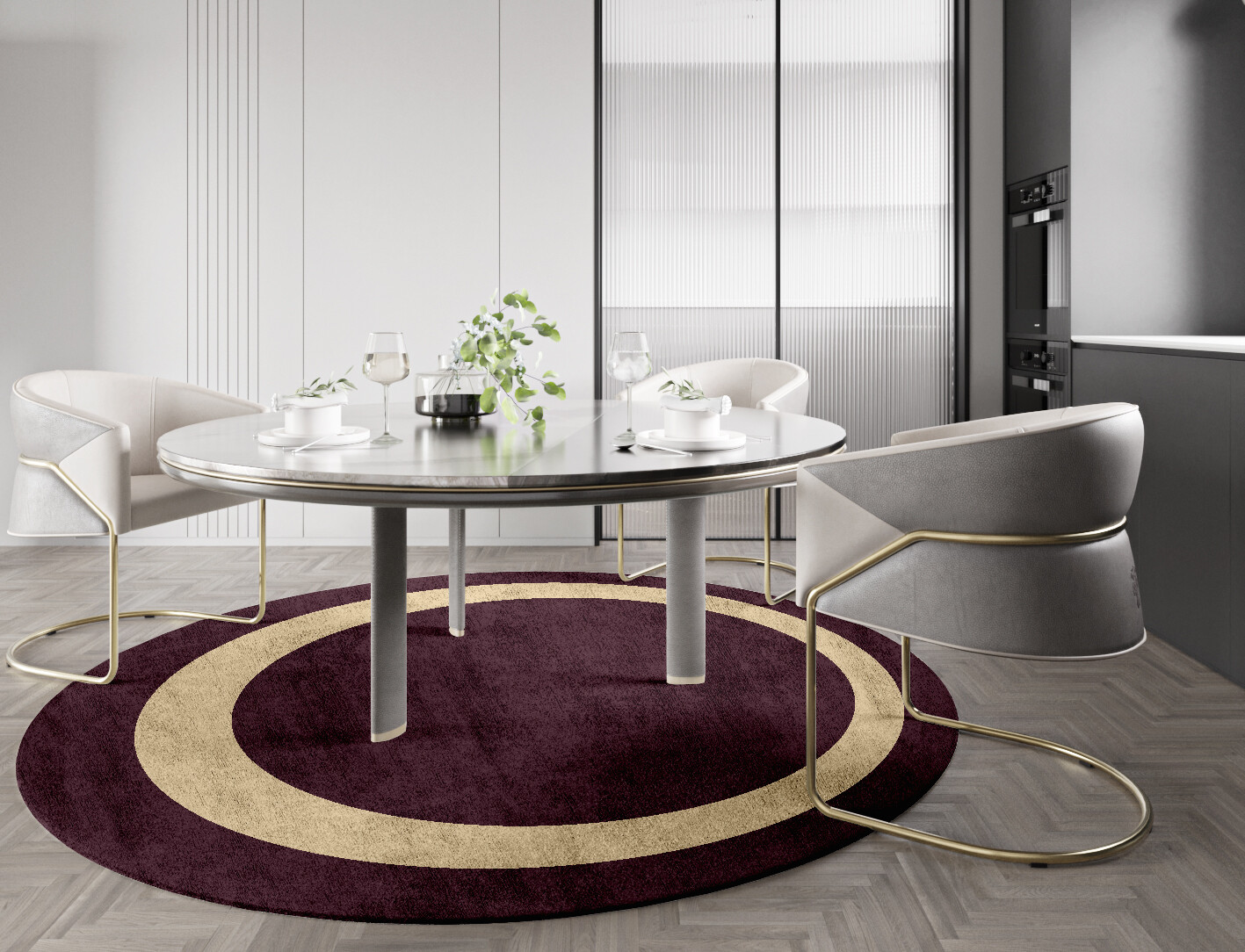 Double Border Geometric Round Hand Tufted Bamboo Silk Custom Rug by Rug Artisan