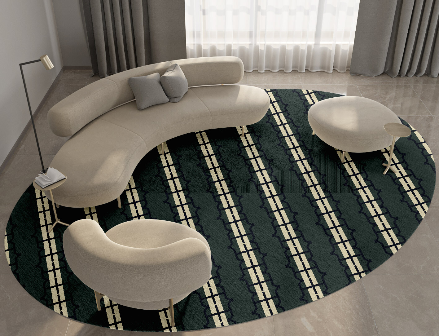 Drome Geometric Oval Hand Knotted Bamboo Silk Custom Rug by Rug Artisan