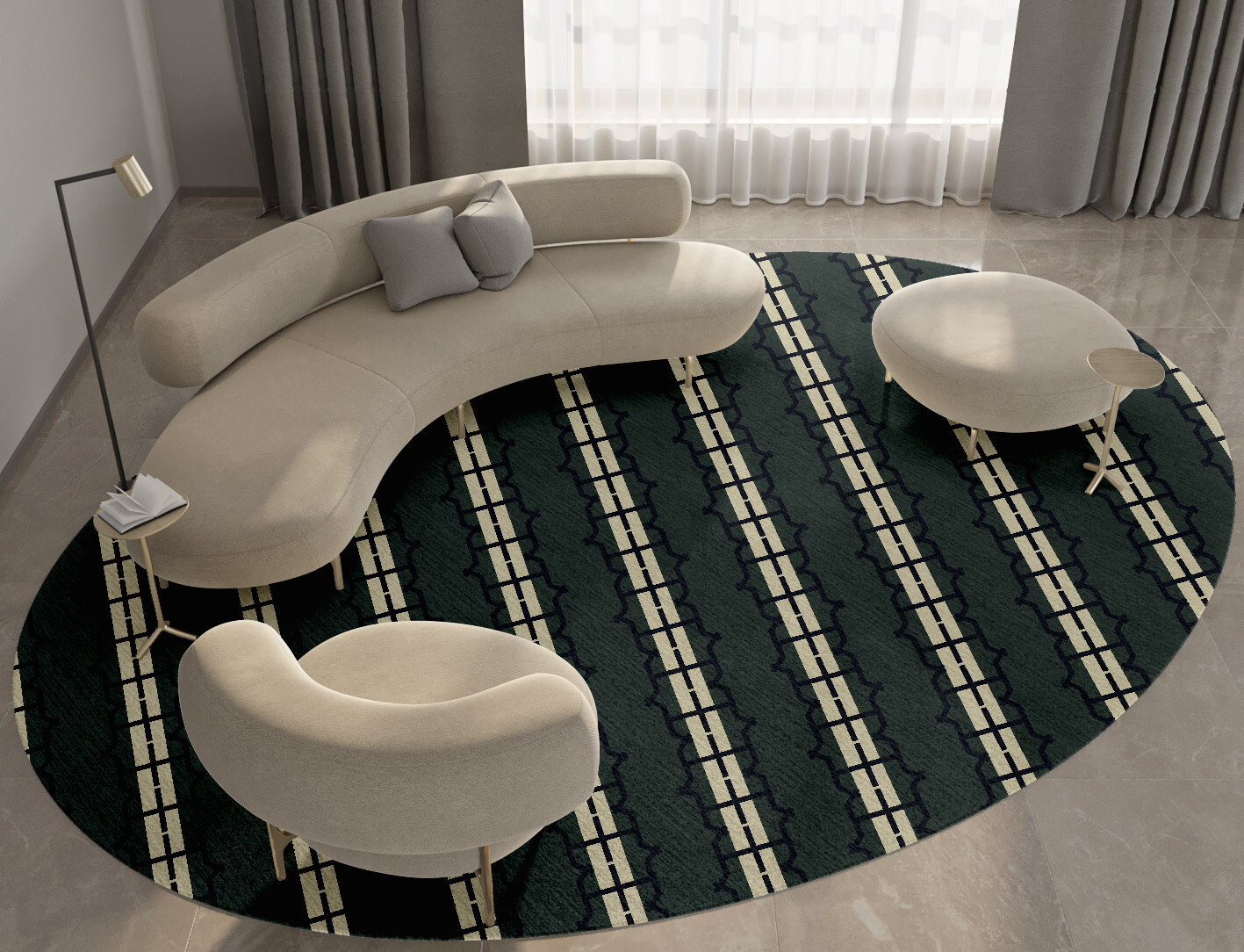 Drome Geometric Oval Hand Knotted Tibetan Wool Custom Rug by Rug Artisan