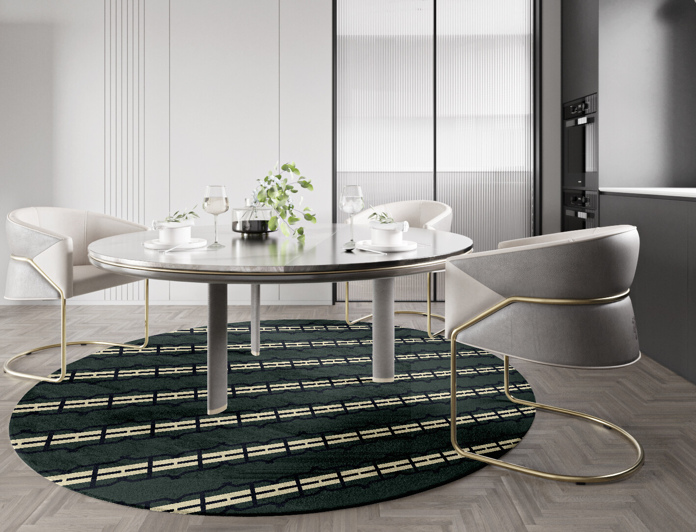 Drome Geometric Round Hand Knotted Bamboo Silk Custom Rug by Rug Artisan