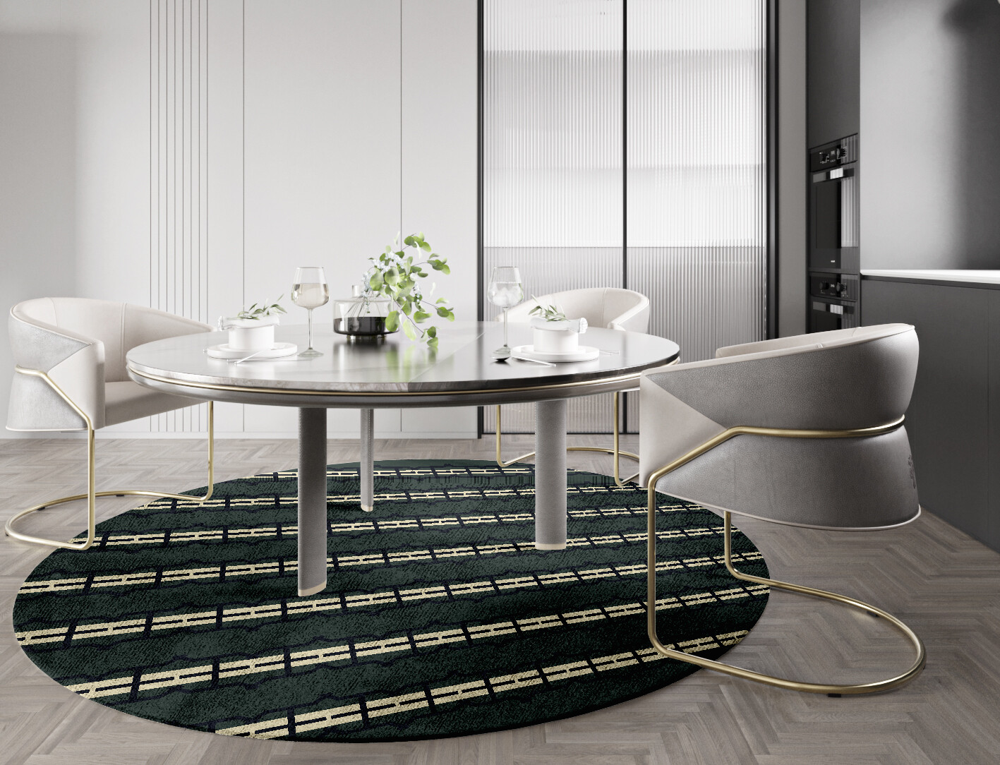 Drome Geometric Round Hand Tufted Bamboo Silk Custom Rug by Rug Artisan