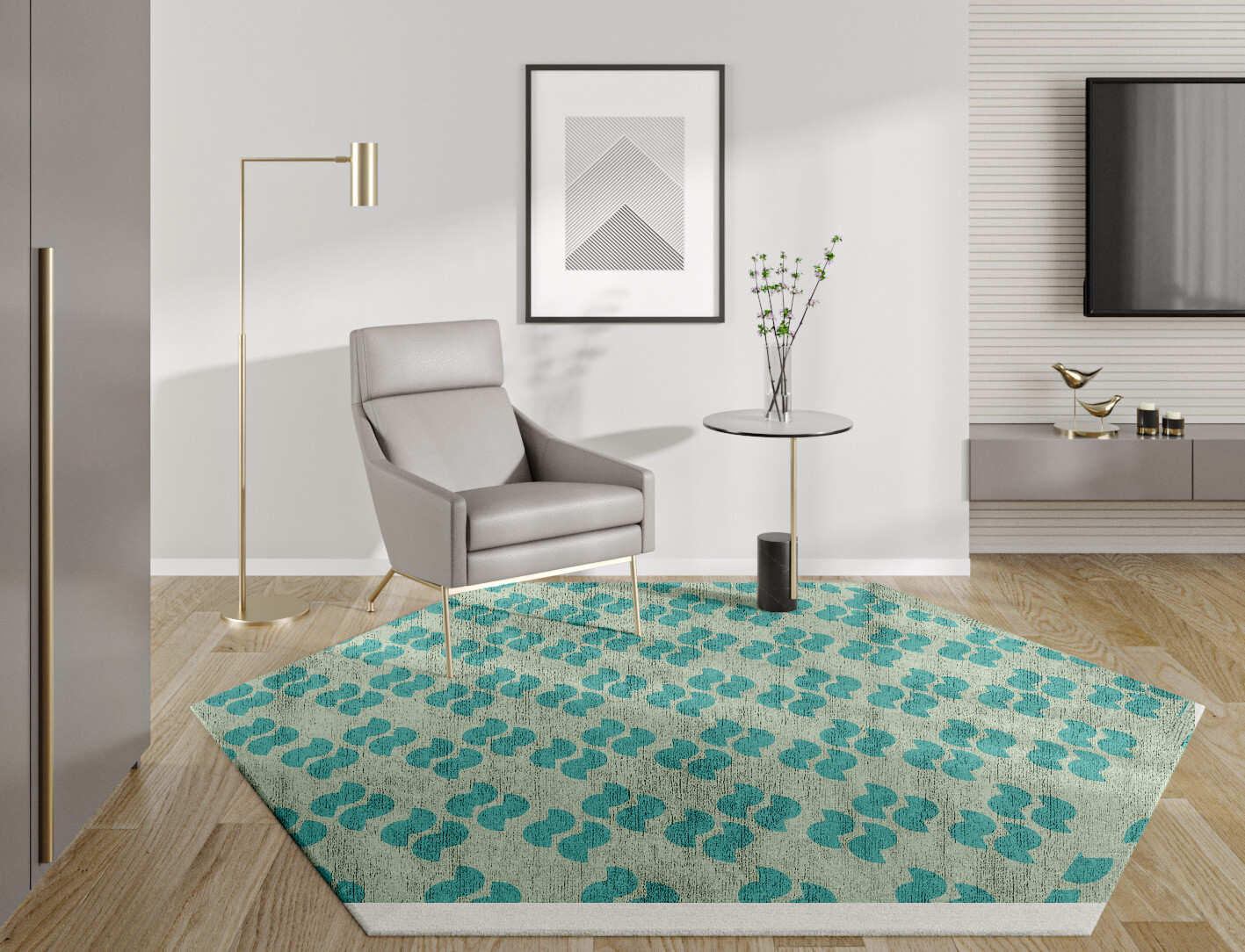 Duet Geometric Hexagon Hand Tufted Bamboo Silk Custom Rug by Rug Artisan