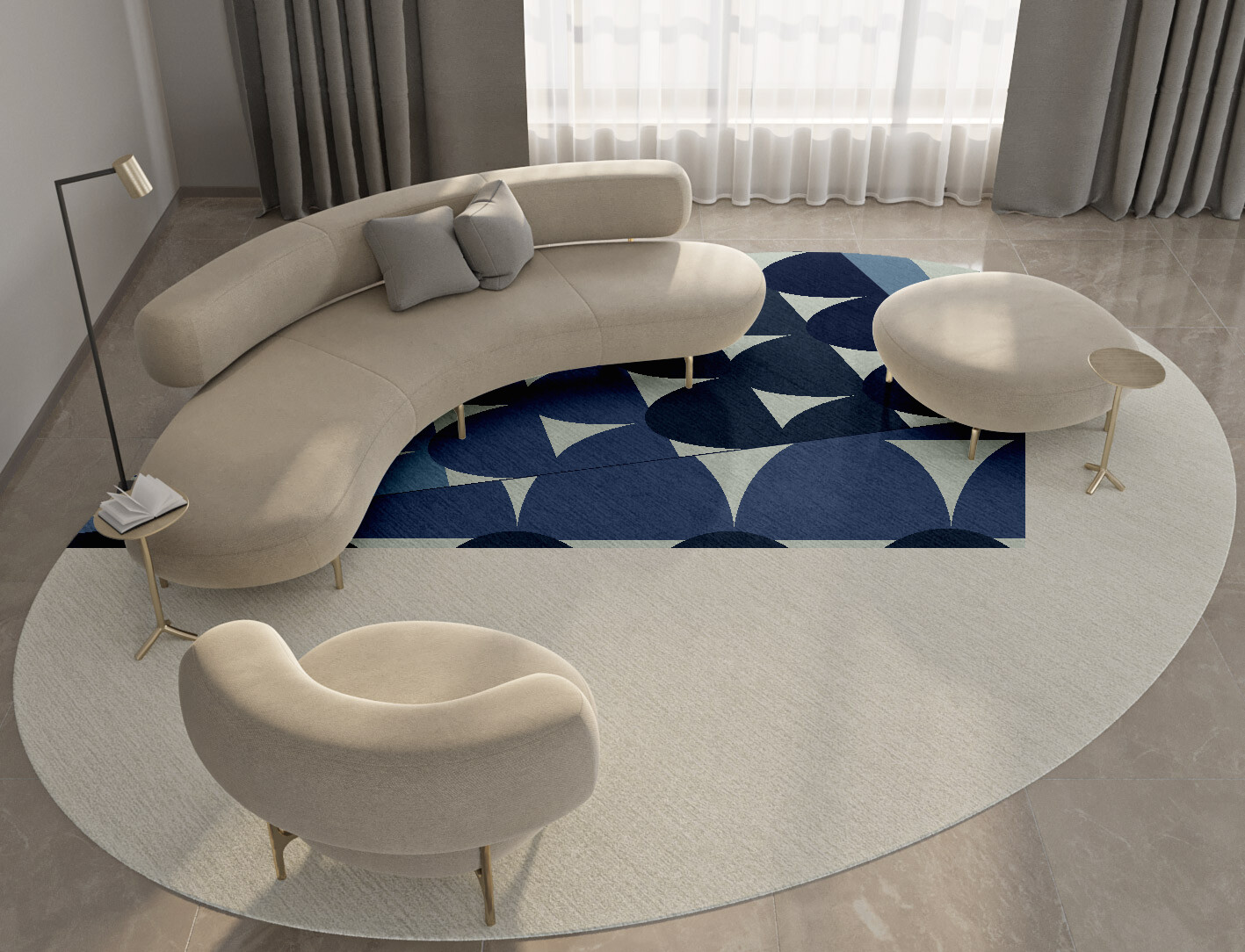 Dunes Geometric Oval Hand Knotted Tibetan Wool Custom Rug by Rug Artisan
