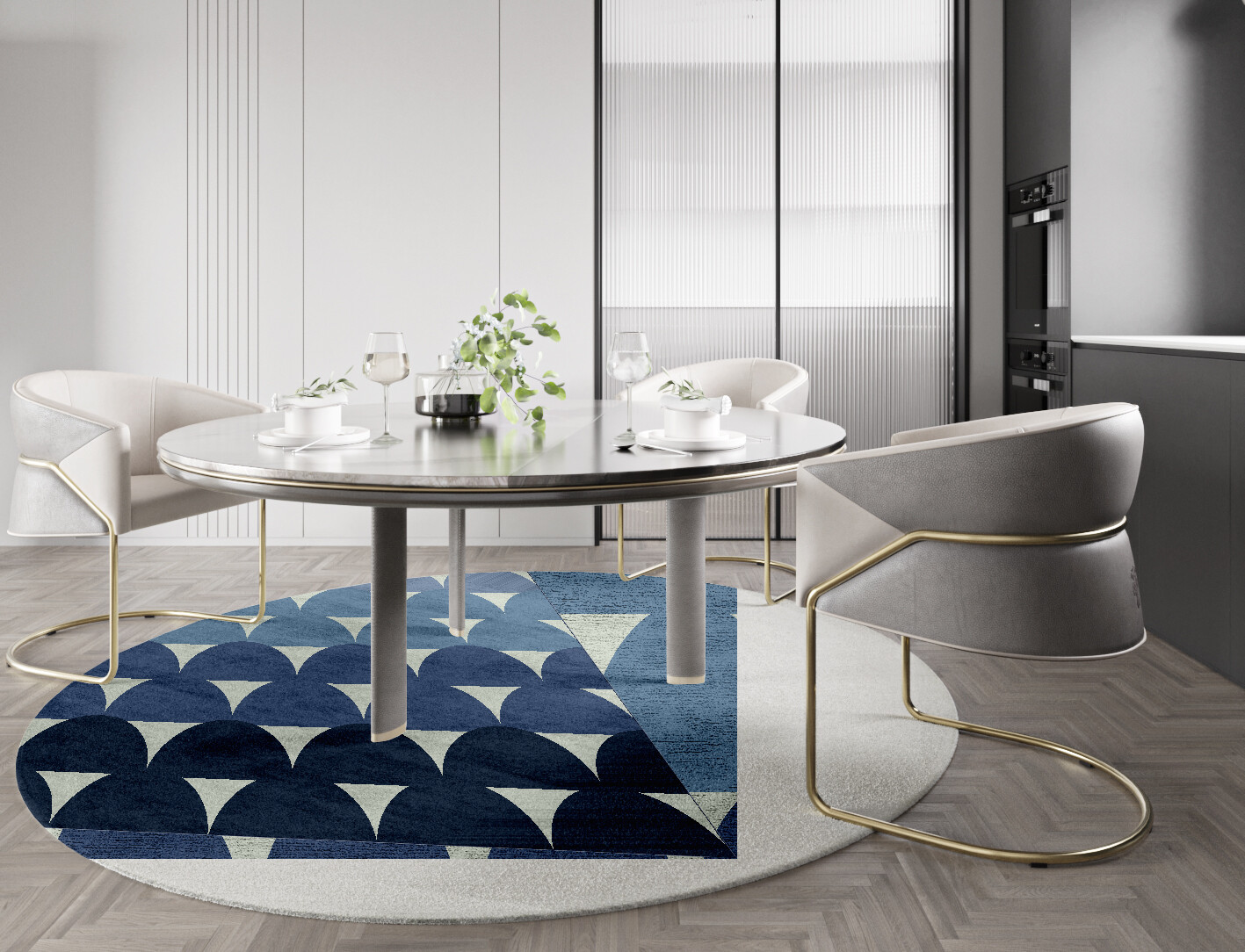 Dunes Geometric Round Hand Knotted Bamboo Silk Custom Rug by Rug Artisan