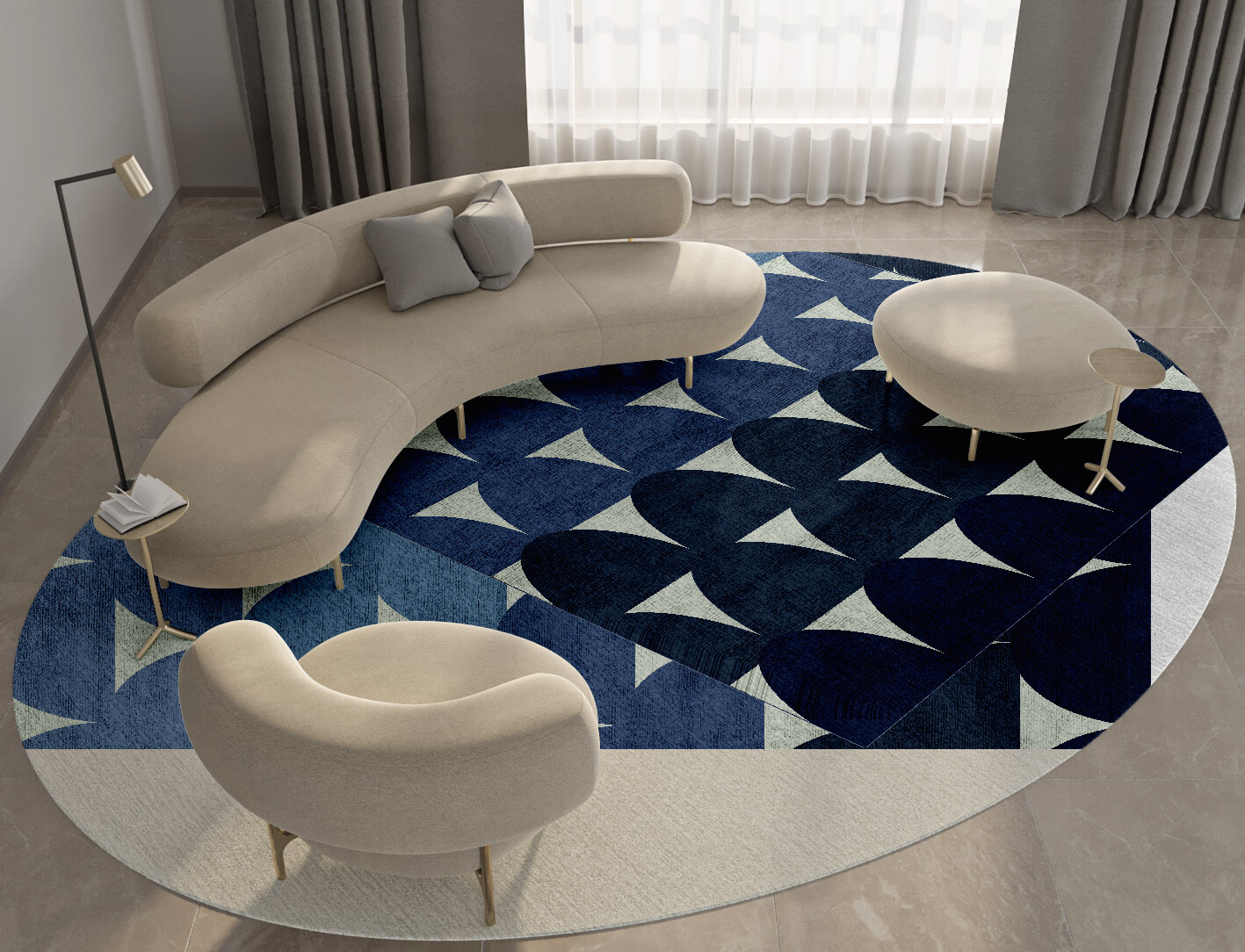 Dunes Geometric Oval Hand Tufted Bamboo Silk Custom Rug by Rug Artisan
