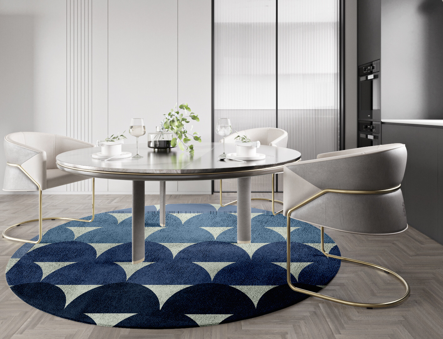 Dunes Geometric Round Hand Tufted Bamboo Silk Custom Rug by Rug Artisan
